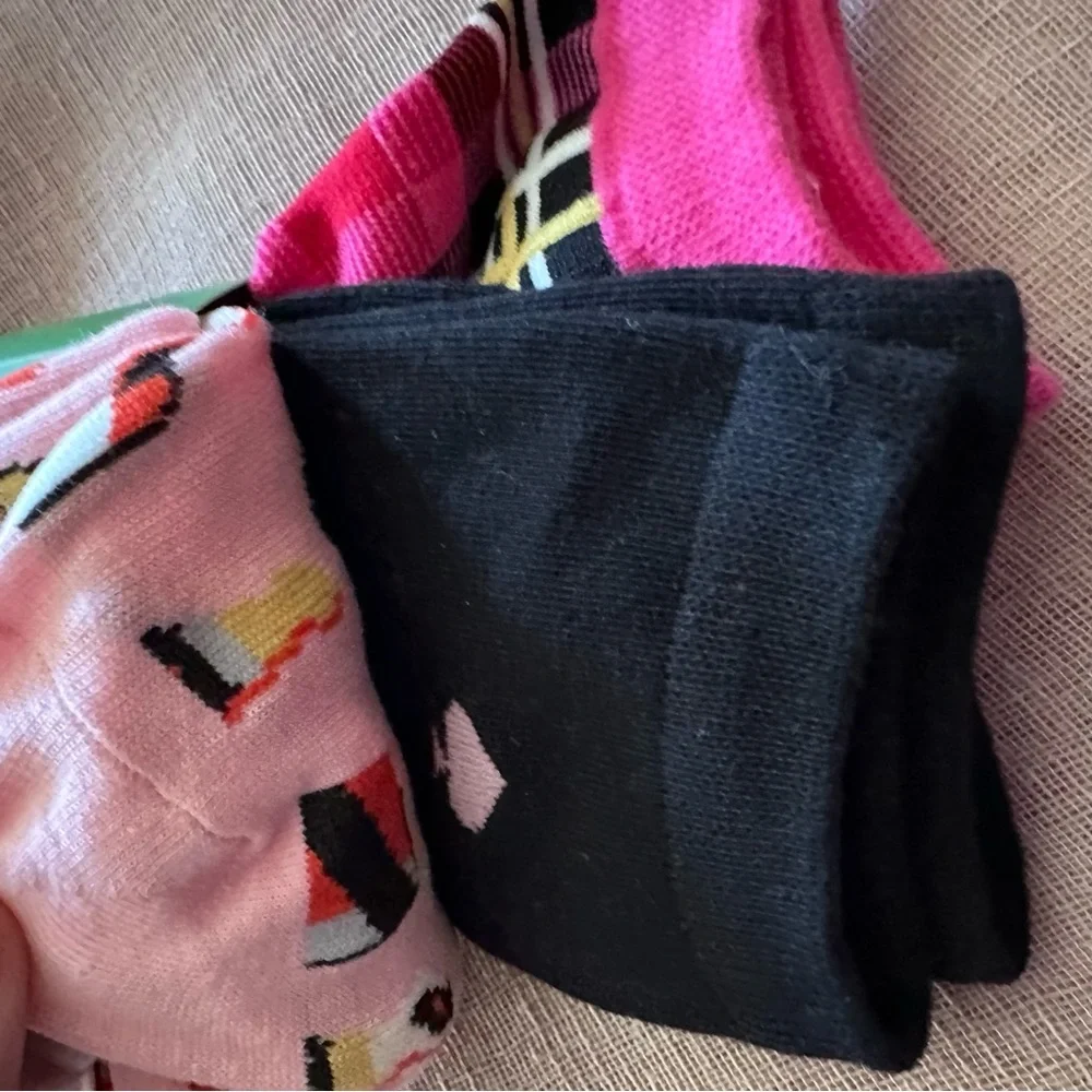 Kate Spade Wine Plaid Pattern Crew Socks 3 Pairs